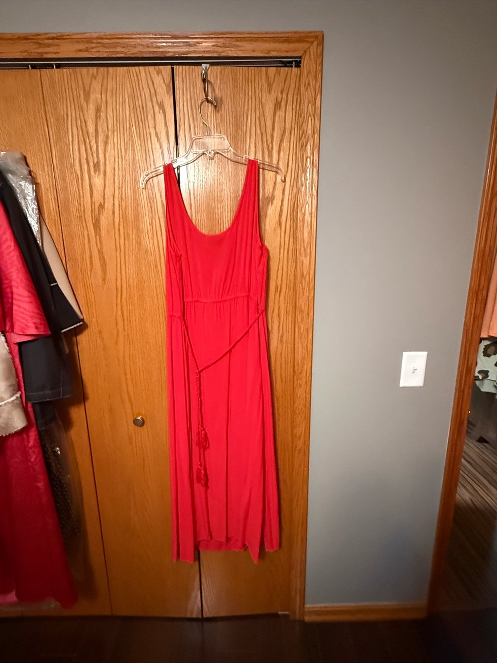Coral Sleeveless Maxi Dress with Waist Tie
